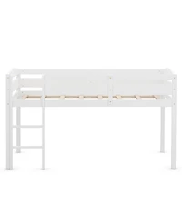 Gymax Twin Size Loft Bed Wooden Slats Support Loft Bed Frame w/ Ladder & Guardrails Espresso