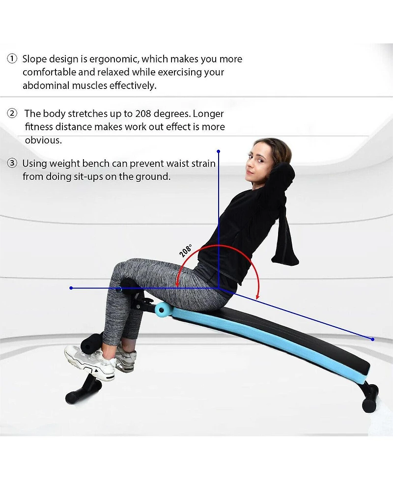 Folding Weight Bench Adjustable Sit-up Board Workout Slant Bench-Blue