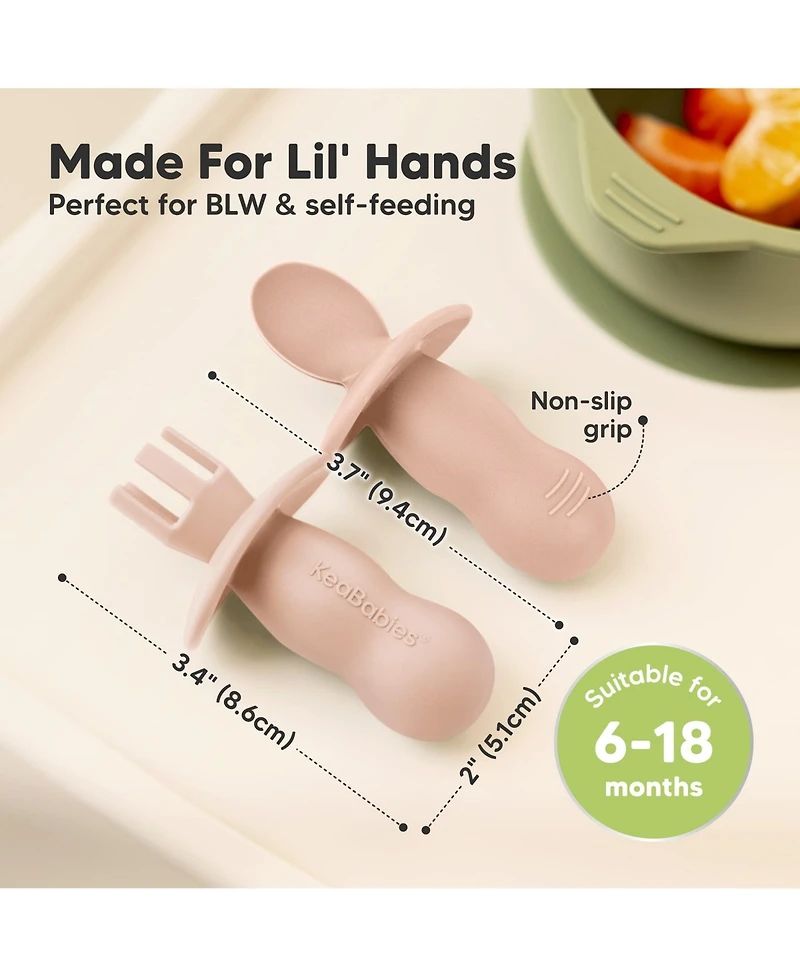 KeaBabies 4-Pack Prep Baby Spoons & Forks Set, Self Feeding Utensils 6-18 Months, Silicone Blw Bpa-Free