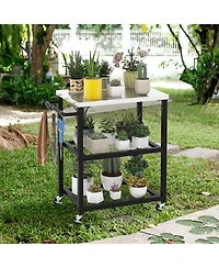 Sugift 3-Tier Foldable Outdoor Stainless Steel Food Prepare Dining Cart Table on Wheels