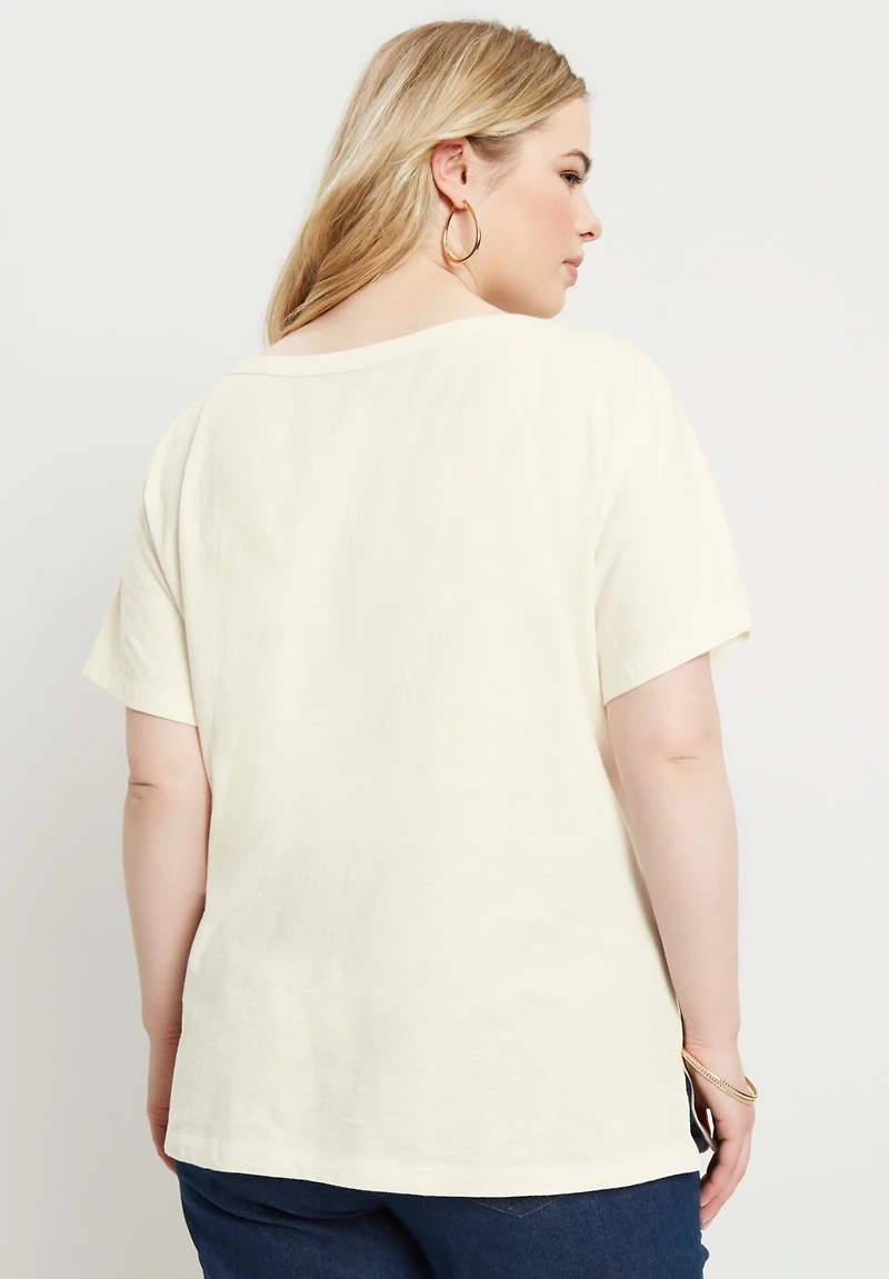 June + Vie Plus Size June + Vie Openwork Boatneck Shirt