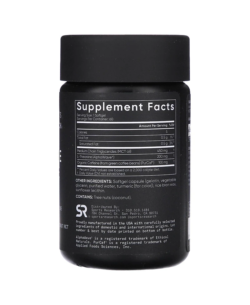 Sports Research L-Theanine & Caffeine, 2-in-1 Formula, 60 Softgels, Sports Nutrition