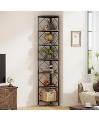 Tribesigns 7-Tier Corner Shelf, 78.7” Extra Tall Corner Bookcase, Industrial Slim Corner Bookshelf for Small Narrow Space, Wood Corner Shelf St
