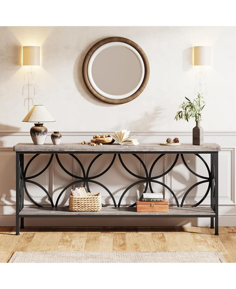 Tribesigns 70.9-Inch Narrow Sofa Table, Industrial Long Entry Console Table with Storage for Entryway, Living Room, Foyer, Unique Design