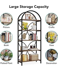 Tribesigns 5-Tier Bookshelf, 75 Inch Tall Arched Bookcase Shelf Storage Organizer, Industrial Book Rack With Metal Frame, Open Standing Display Rack