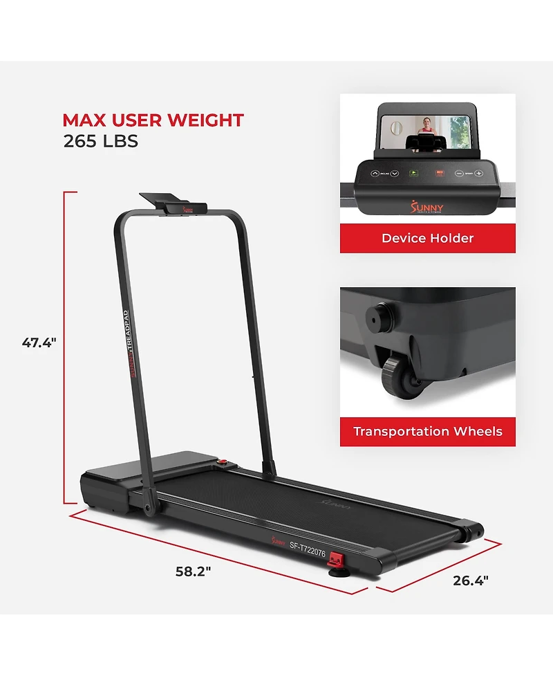 Pacer Dual Mode Walking/Running Treadmill with 6-Level Auto Incline, Remote Control & Exclusive SunnyFit App Bluetooth Connectivity