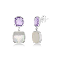 Simona Sterling Silver Double Square Amethyst and Mother of Pearl Earrings