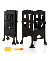 Costway Toddler Folding Kitchen Step Ladder Stool Wooden Safety Tower Helper