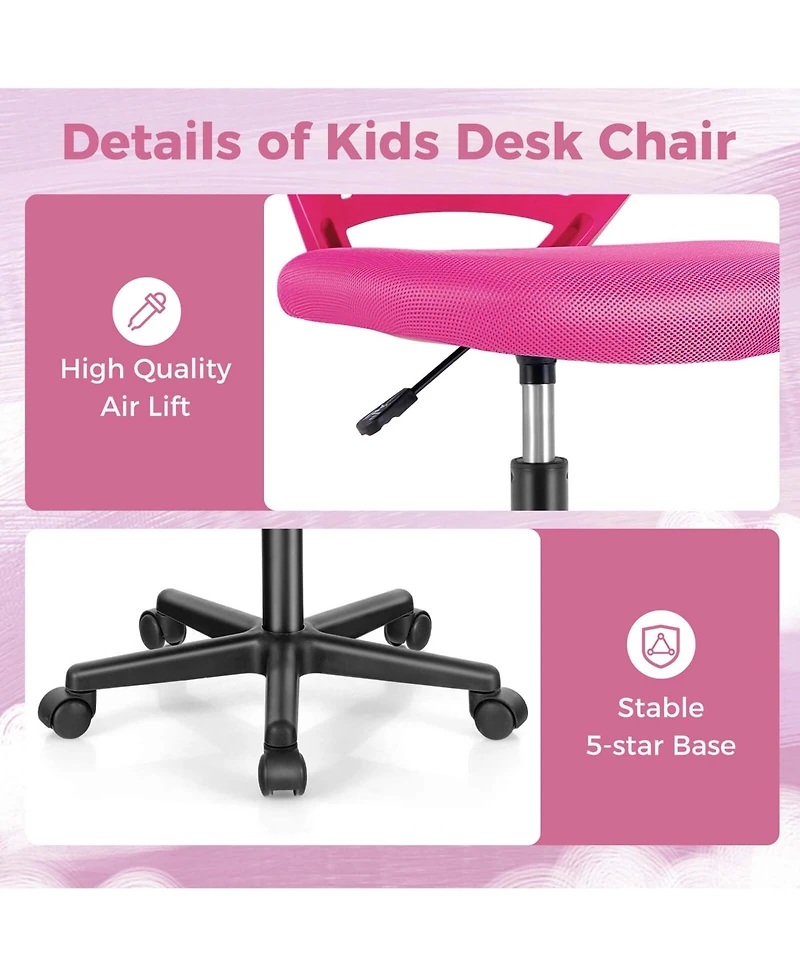 Height-adjustable Ergonomic Kids Desk Chair with Universal Casters Working