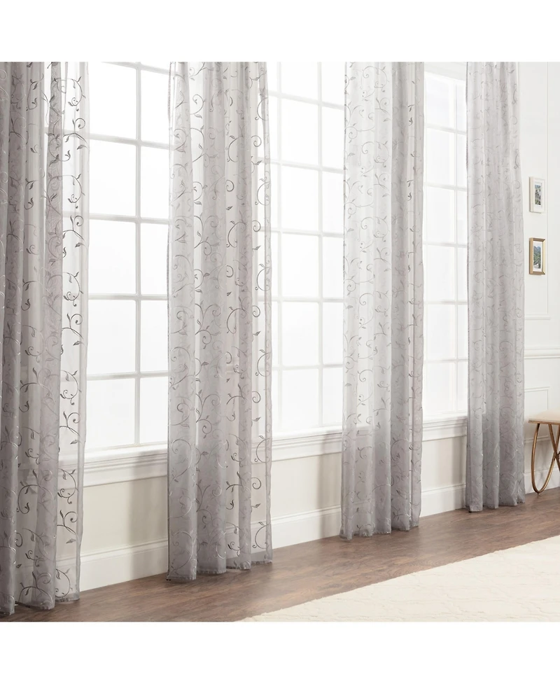 Chanasya Premium Embroidered Swirl Vine Curtains - Sheer Curtains for Living Room, Bedroom, Kitchen - 52" x 96" - Sage, 2 Panels