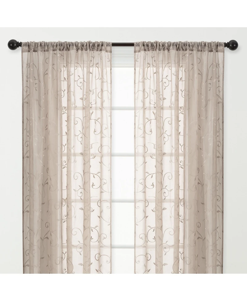 Chanasya Premium Embroidered Swirl Vine Curtains - Sheer for Living Room, Bedroom, Kitchen 52" x 96" Sage, 2 Panels
