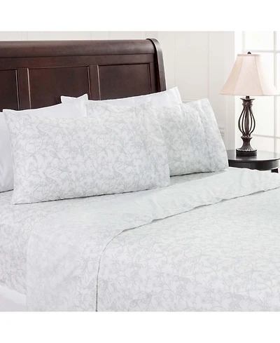 Chanasya Premium Vintage Style Birds Botanical Toile Printed King Bed Sheet Set - 1 Flat Fitted Pillowcase