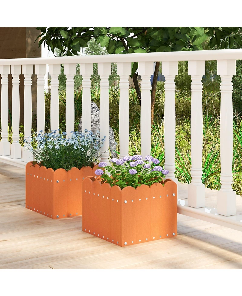 Givimo 2 Pack Square Planter Box with Drainage Gaps for for Front Porch Garden Balcony-Orange
