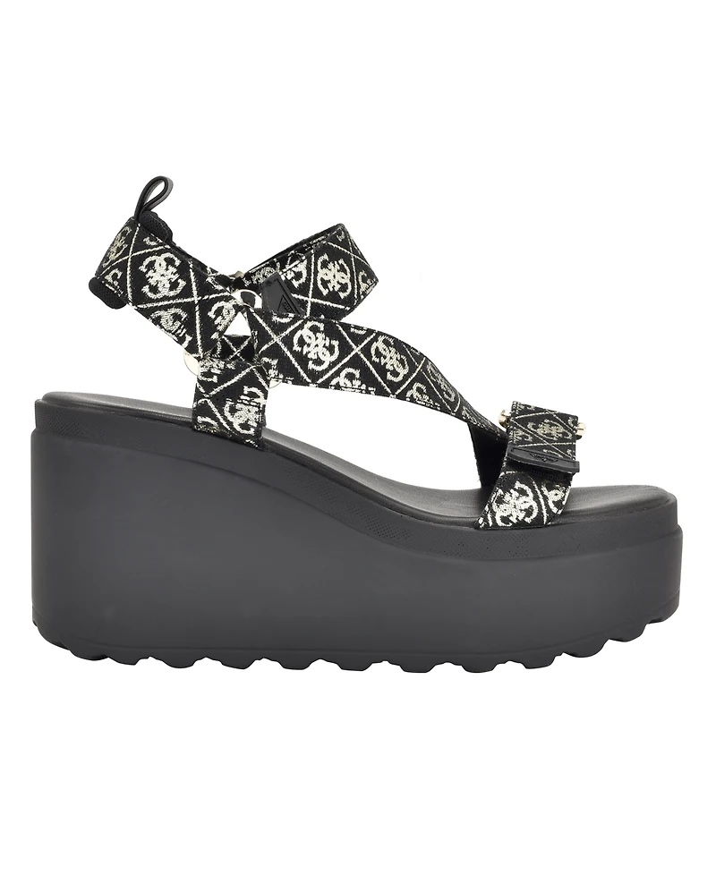 Guess Women's Ocilia Quattro Logo Sport Eva Wedge Strappy Sandals
