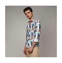 Men's Prussian Blue & Sienna Brown Foliage Strokes Shirt