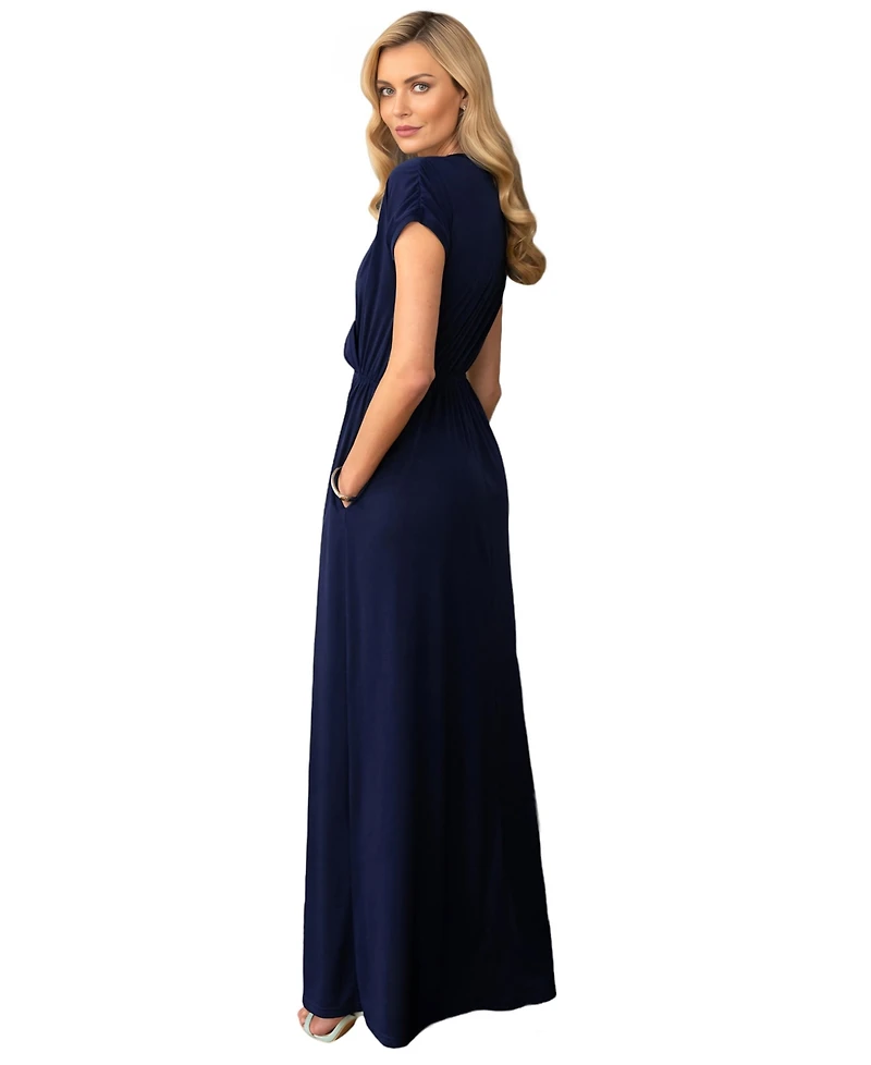 Hotsquash London Women's V-Neck Maxi Dress with Short Sleeves