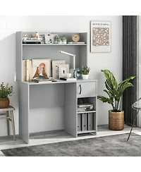 Sugift Home Office Desk with Raised Display Shelf and 2 Open Shelves