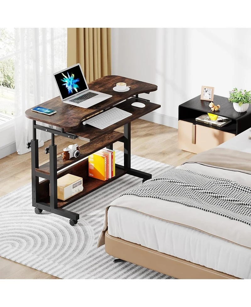 Tribesigns Portable Desk with Power Outlets, Height Adjustable Side Table Sofa Couch Bedside Laptop Computer Cart Usb Charging Ports, Mobile Smal