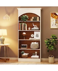 Tribesigns 5-Shelf White Bookcase Set of 2, 70.9'' Tall Bookshelf with Storage Shelves, Vintage Free-Standing Library Book Shelving Unit (White & Oak)