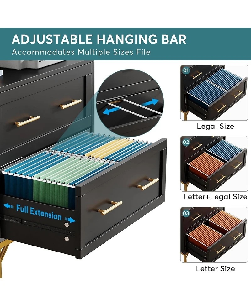 Tribesigns 2 Drawer File Cabinet, Modern Lateral Filing Cabinet for Letter/Legal/A4 Size, Large Storage Cabinets Printer Stand with