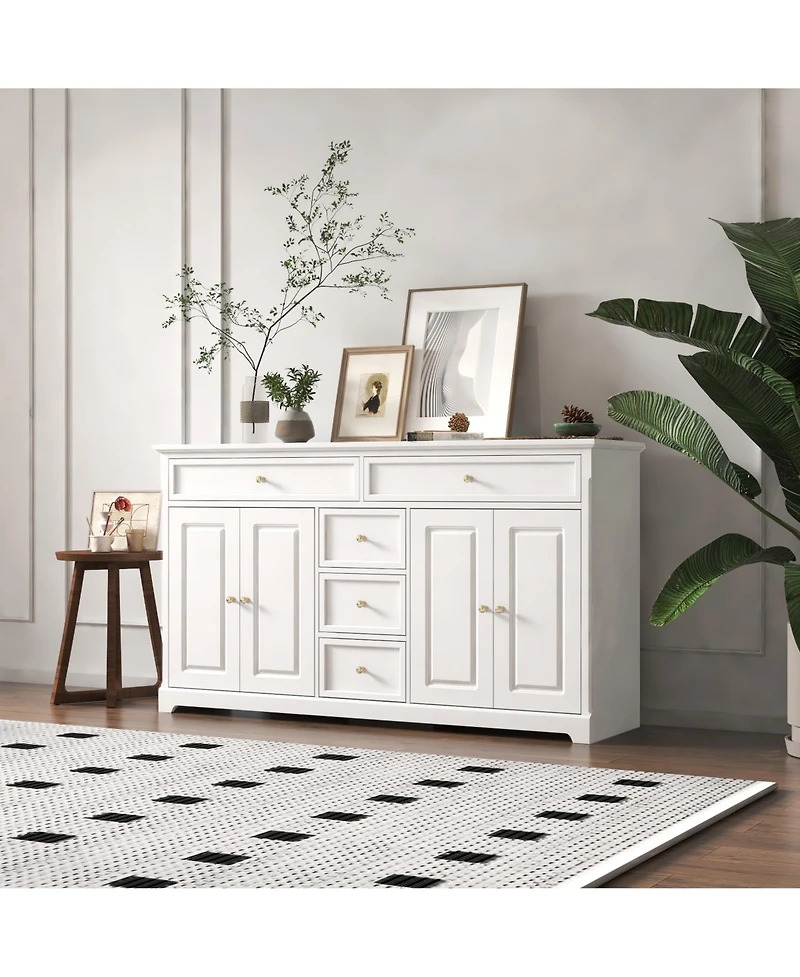 Famapy White Wooden Sideboard Accent Storage Cabinet with Multi-function