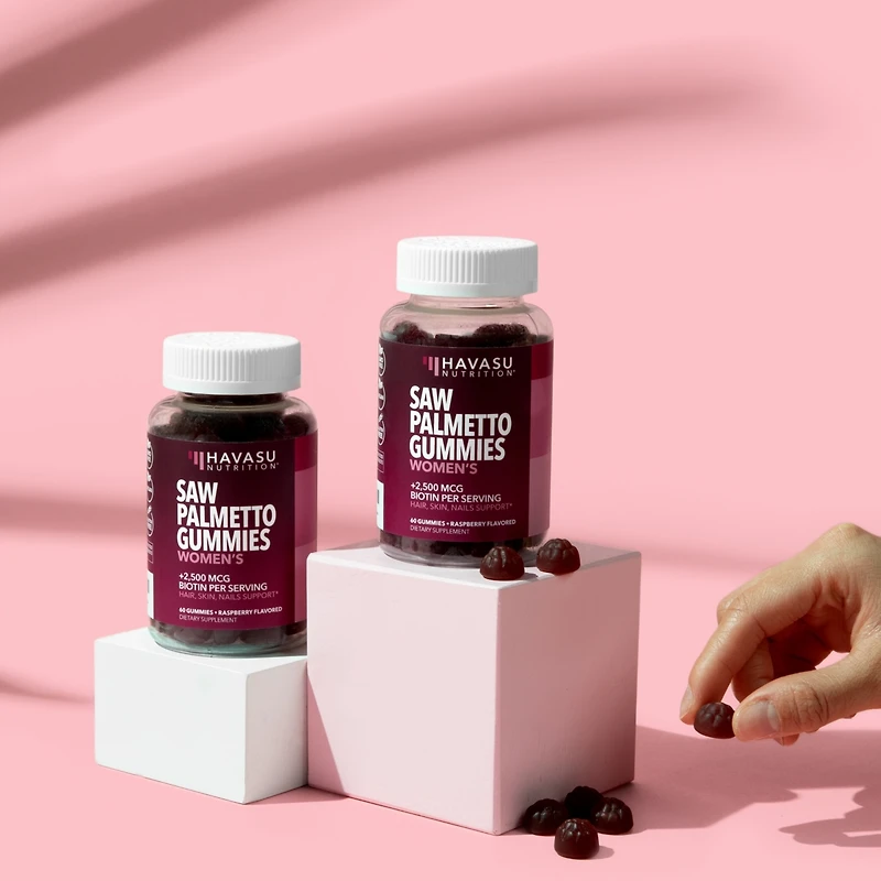 Saw Palmetto for Women + 2500 mcg Biotin Gummies, Dht Blocker & Biotin Gummies for Hair Skin & Nails, Postpartum Hair Growth, Havasu Nutrition