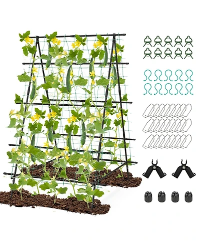 Skonyon A-Frame Garden Cucumber Trellis with Netting for Climbing Plants Outdoor-Black
