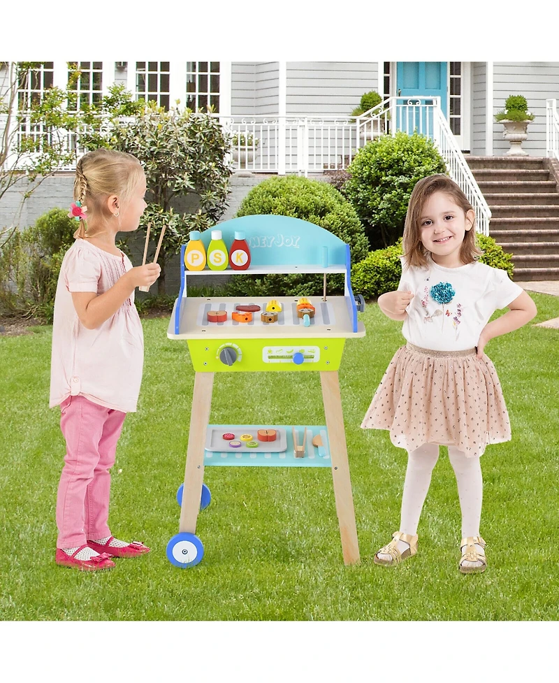 Gymax Kid's Pretend Barbecue Grill Play Set Toy Bbq Cooking Playset with Accessories