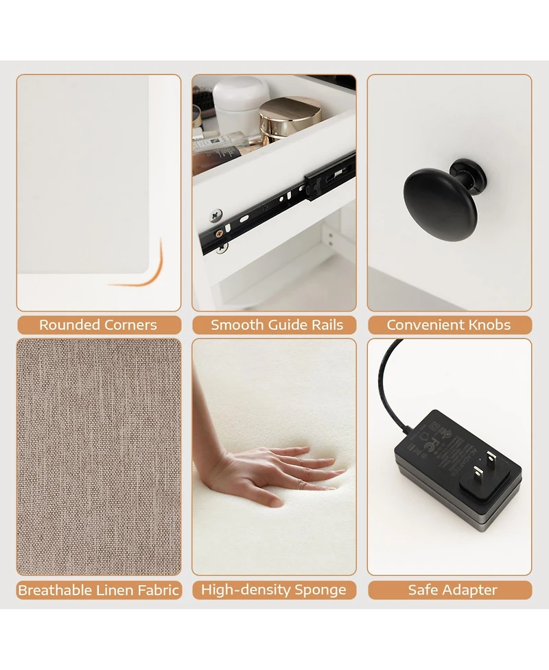 Sugift 3-in-1 Vanity Set with Cushioned Stool and Flip-up Mirror