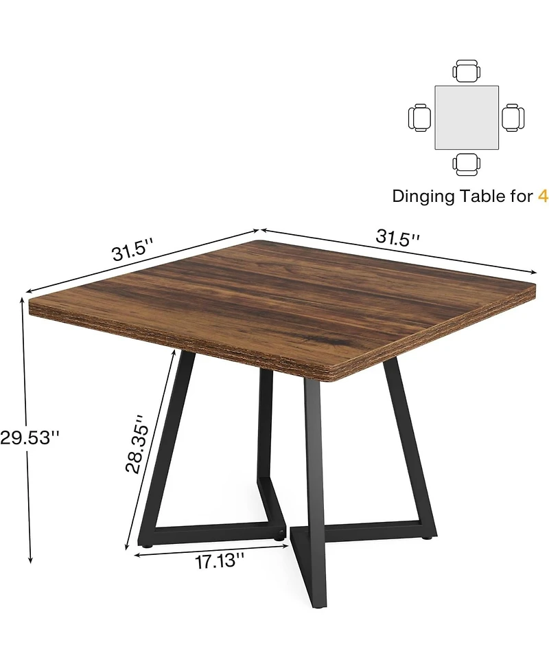 Tribesigns Square Dining Table for 4, 31.5" Industrial Dinner Table with Metal Base, Wood Kitchen Table for Dining Room, Small Space