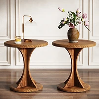 Tribesigns Round End Side Table Set of 2: Wood Sofa Chair Side Table, Mid-Century Bedside Nightstand, Accent Table, Easy Assembly, Vintage Brown