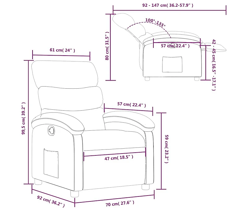 Recliner Chair Black Fabric