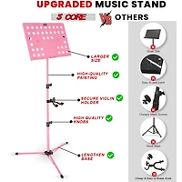 5 Core Music Stand For Sheet Music Height Adjustable Portable Folding Atril Para Partituras w Light Clip for Guitar Players Violinists Cellists Pianis