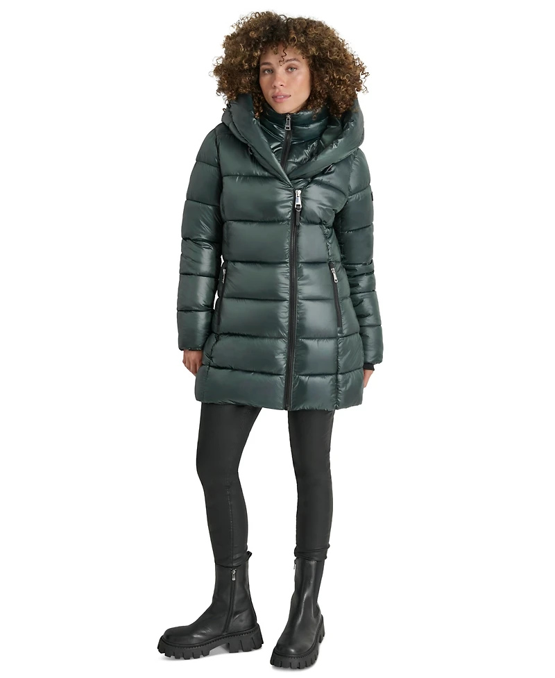 Dkny Women's Bibbed Shawl-Collar Packable Shine Puffer Coat