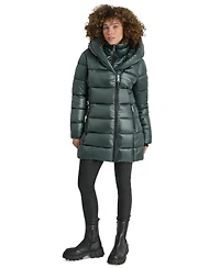 Dkny Women's Bibbed Shawl-Collar Packable Shine Puffer Coat