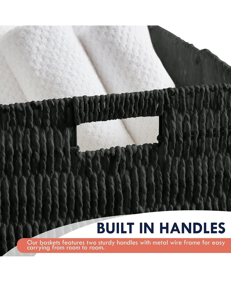 Ornavo Home Collapsible Paper Wicker 13 Inch Square Storage Cube Bin Basket - 2 Pack