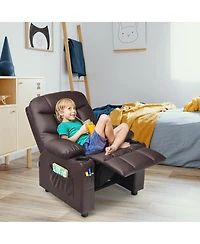 Kids Youth Recliner Chair Pu Leather w/Cup Holders & Side Pockets