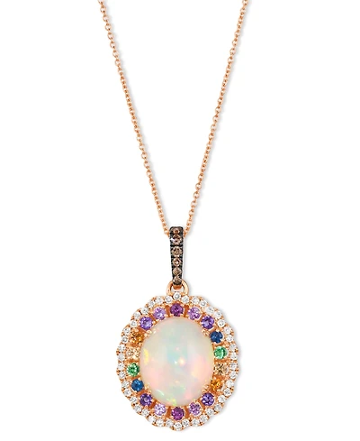 Le Vian Multi-Gemstone (3-1/10 ct. t.w.) & Diamond (1/3 ct. t.w.) Oval Halo Adjustable 20" Pendant Necklace in 14k Rose Gold