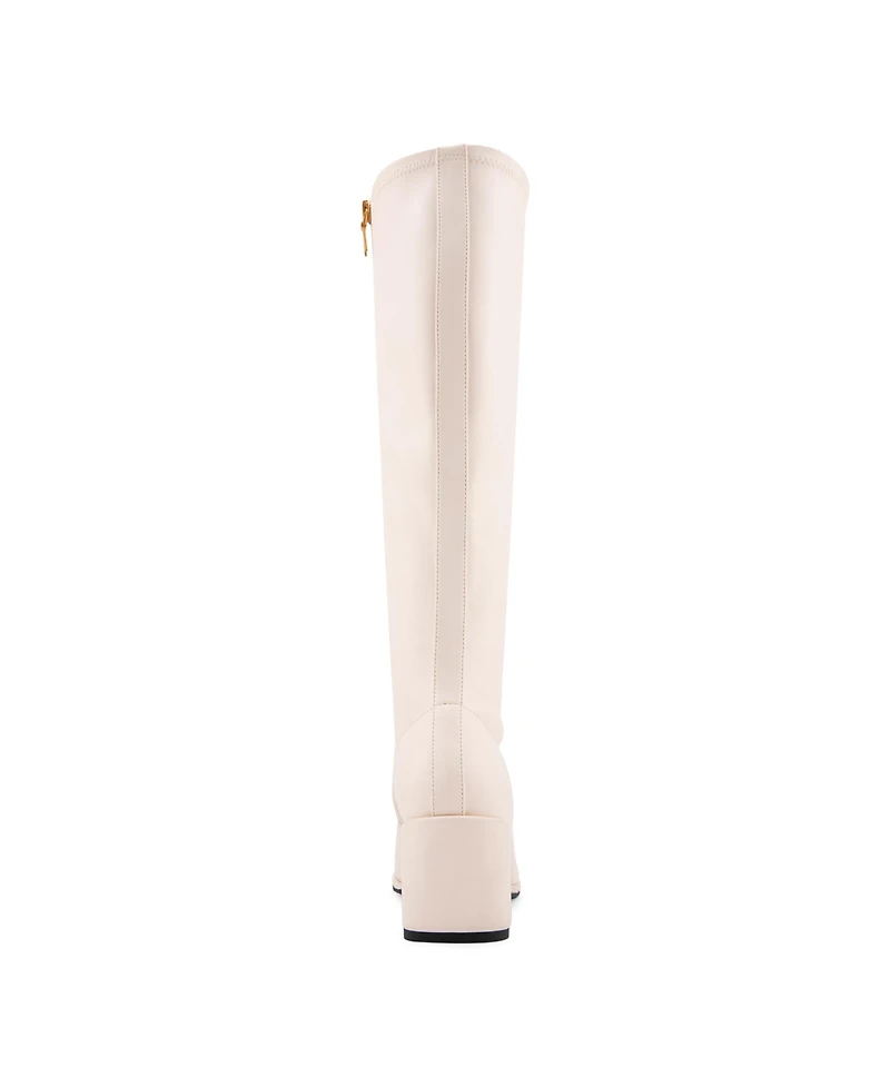 Aerosoles Women's Angela Tall Wedge Boots - Eggnog Stretch Smooth Faux Leather