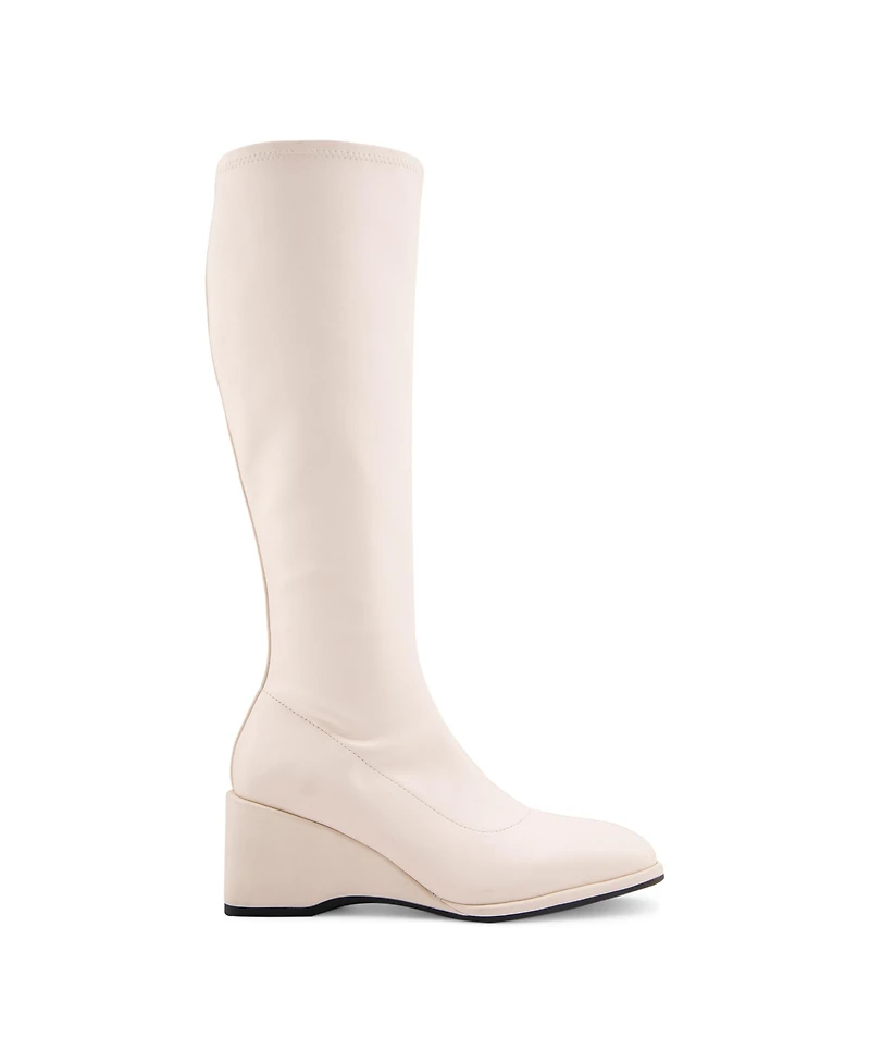 Aerosoles Women's Angela Tall Wedge Boots - Eggnog Stretch Smooth Faux Leather