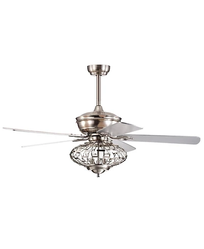 52 Inches Ceiling Fan with Wooden Blades and Remote Control-Silver
