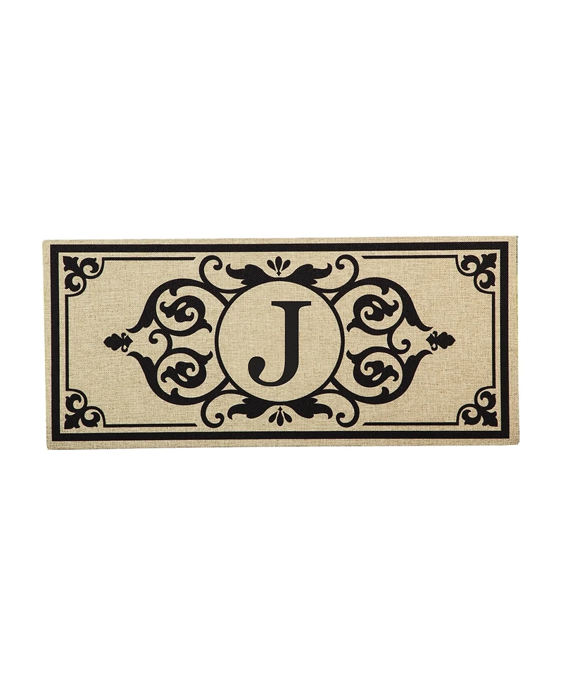 Evergreen Cambridge Monogram Burlap Sassafras Indoor Outdoor Switch Doormat Letter J 1'10"x10" Brown