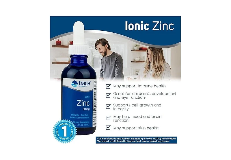 Trace Minerals Liquid Ionic Zinc | 50 mg Zinc with Magnesium | Supports Immune System, Digestion, Growth, & Development | for Kids and Adults | 90 Ser