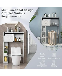 4-Tier Over The Toilet Storage Cabinet with Sliding Barn Door and Storage Shelves-White