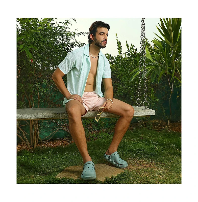 Men's Mint Green Embroidered Zig-Zag Shirt