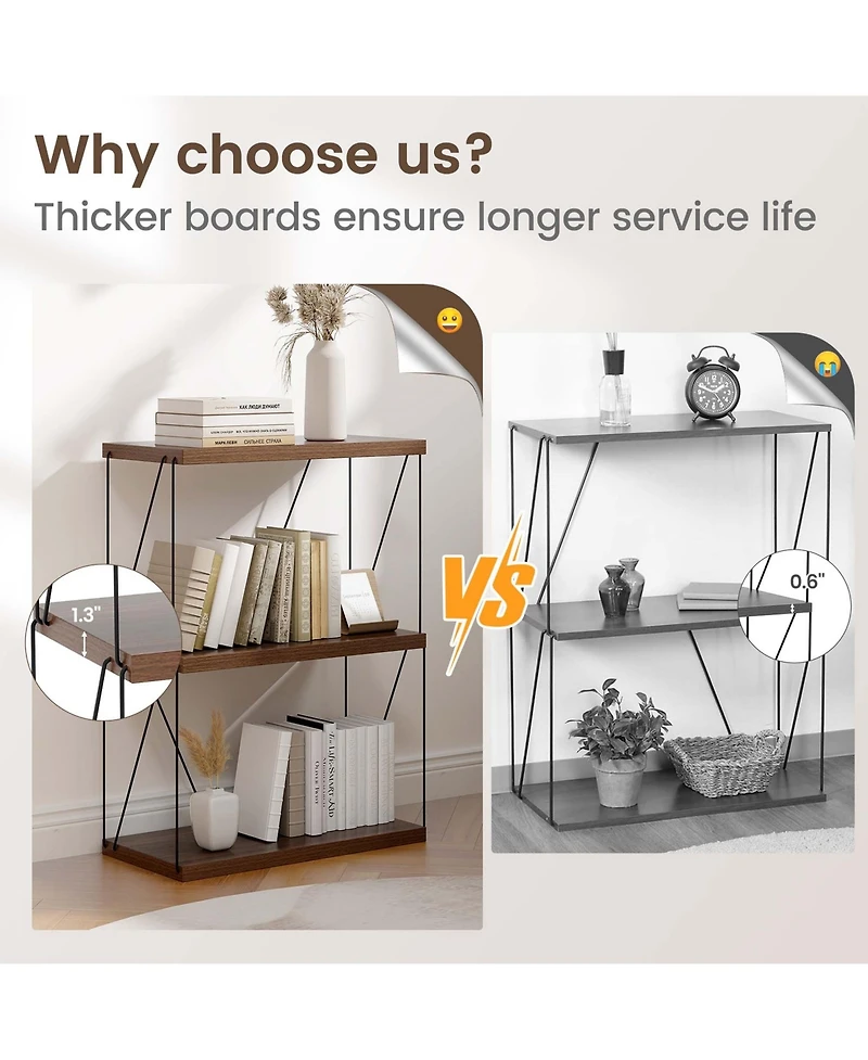 2 Pcs 3-Tier Multipurpose Display Rack Storage Shelving Unit with Metal Frame