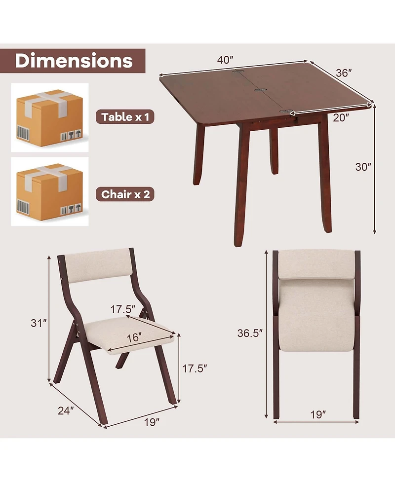 Kitchen Table Set for 2 with Expandable Dining Upholstered Folding Chairs