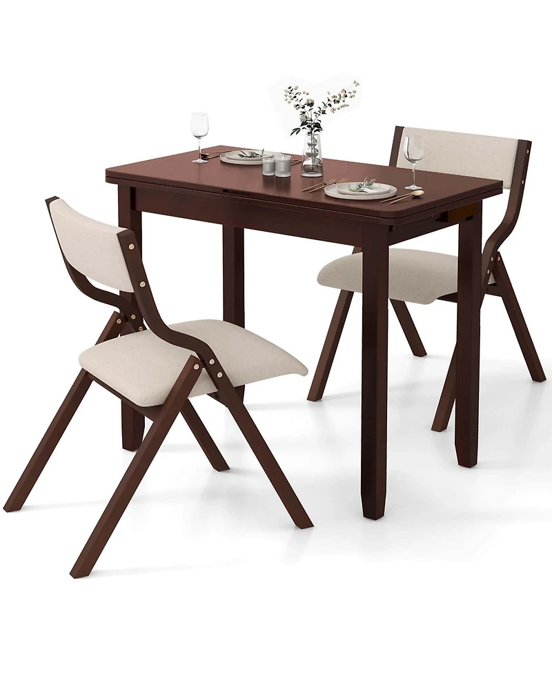 Kitchen Table Set for 2 with Expandable Dining Upholstered Folding Chairs