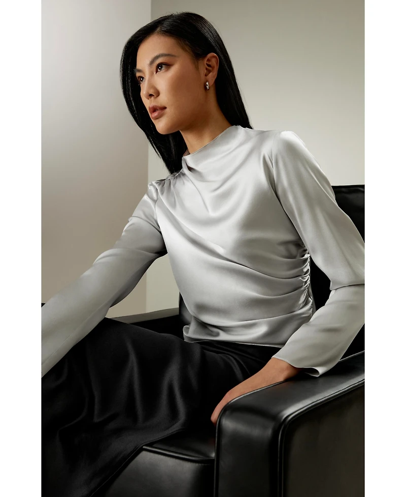 Oblique Wave Silk Blouse for Women