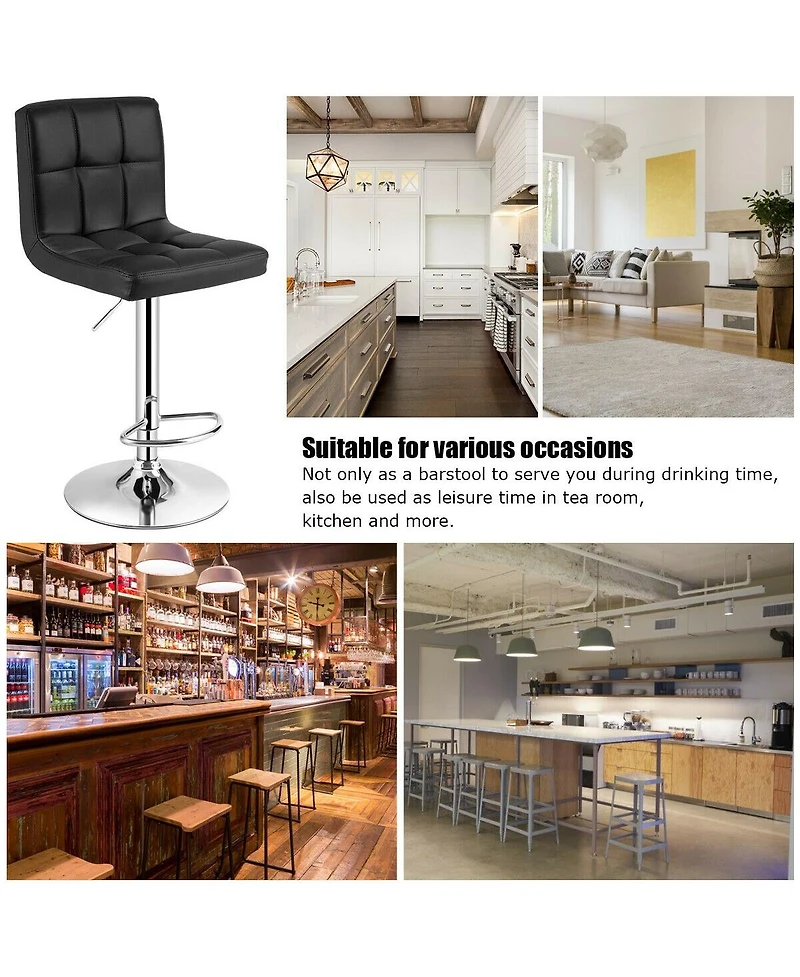 Sugift Set of 2 Square Swivel Adjustable Bar Stools with Back and Footrest